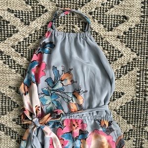 Anthropologie Maxi Halter Floral Silk Dress